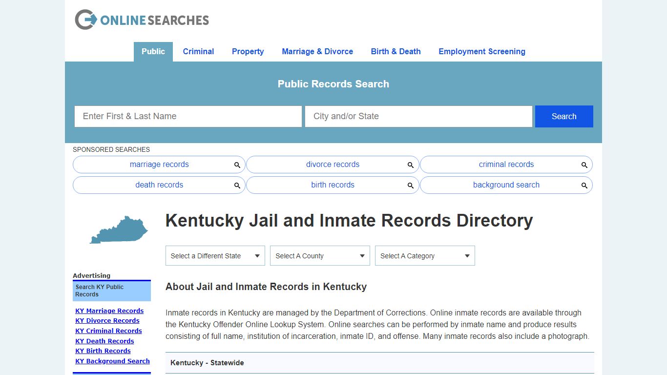 Kentucky Jail and Inmate Records Search Directory - OnlineSearches.com